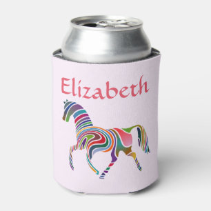 Magical and colourful rainbow horse on pink can cooler