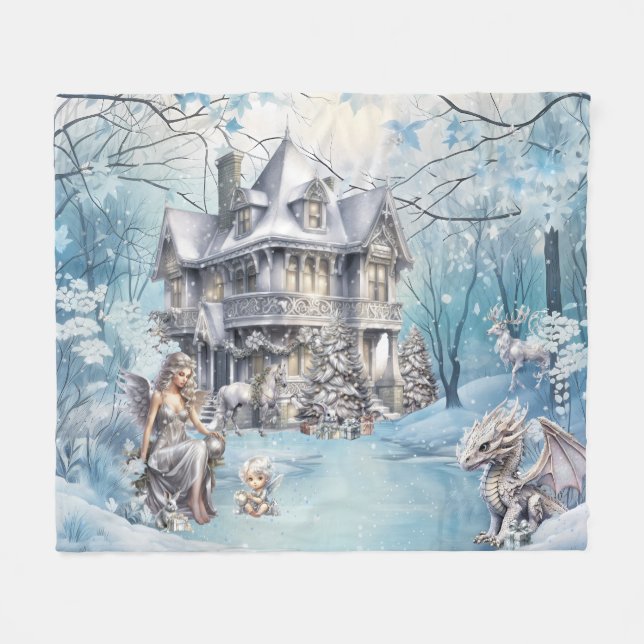 Magical and Whimsical Christmas Fairy Fleece Blanket (Front (Horizontal))