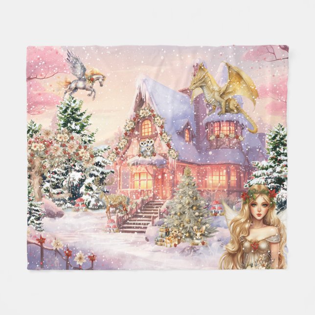 Magical and Whimsical Christmas Fairy Fleece Blanket (Front (Horizontal))