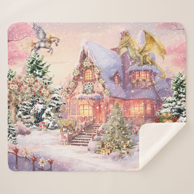 Magical and Whimsical Christmas Fairy Sherpa Blanket (Front (Horizontal))