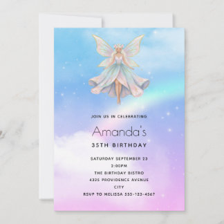 Magical Angel Fairy Pastel Colors Birthday Invitation