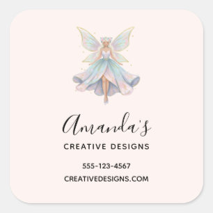 Magical Angel Fairy Pastel Colours Business Square Sticker