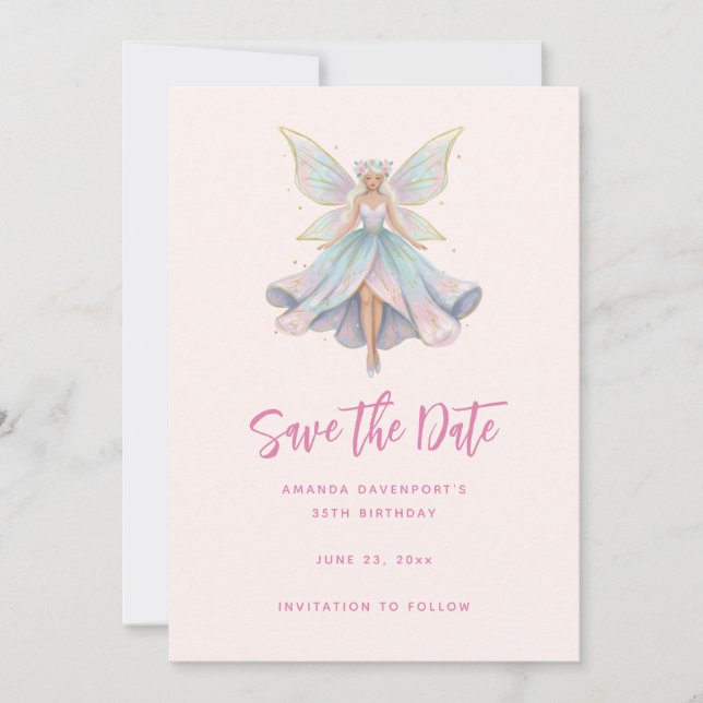 Magical Angel Fairy Pastel Colours Save The Date (Front)