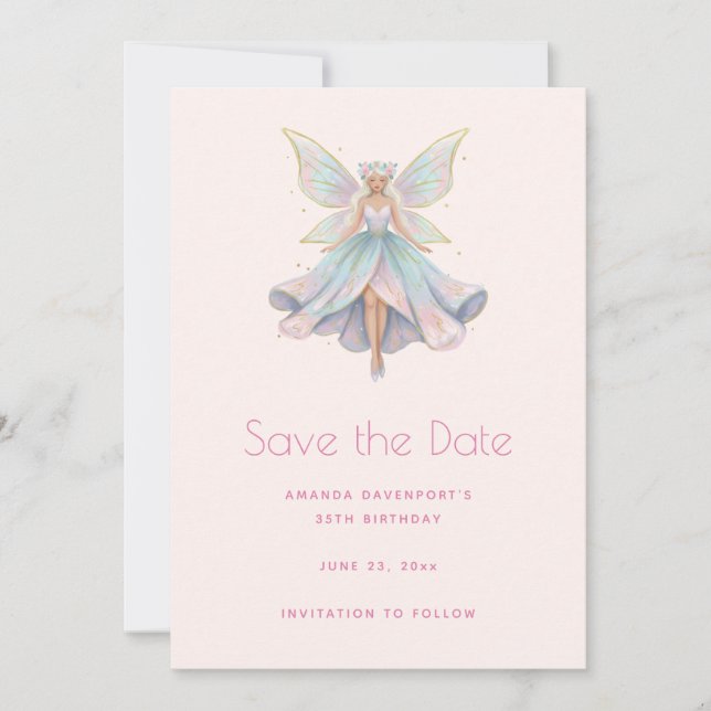 Magical Angel Fairy Pastel Colours Save The Date (Front)