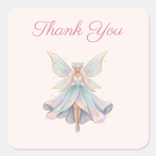Magical Angel Fairy Pastel Colours Thank You Square Sticker