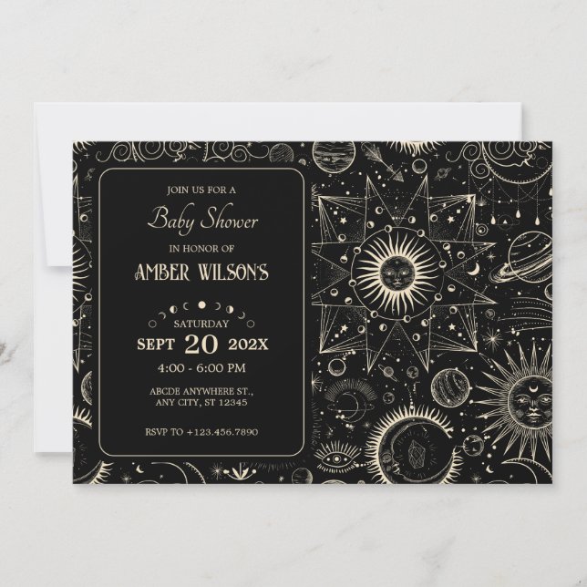 Magical astrology boho celestial baby shower invitation (Front)
