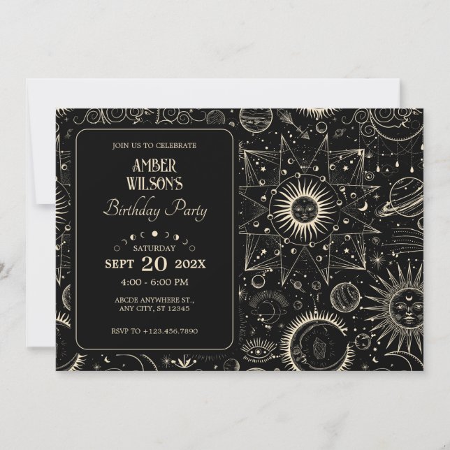 Magical astrology boho celestial birthday  invitation (Front)