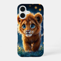 Magical baby lion walking in a fantasy night
