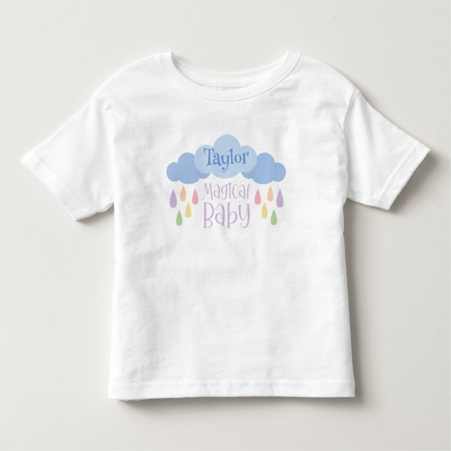 Magical Baby Pastel Rain & Cloud Custom Name Baby  Toddler T-Shirt (Front)