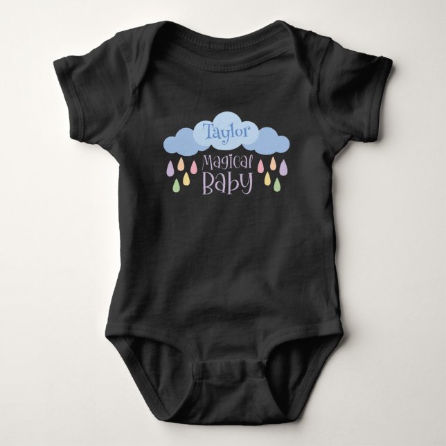 Magical Baby Pastel Rain & Cloud Custom Name Bodysuit (Front)