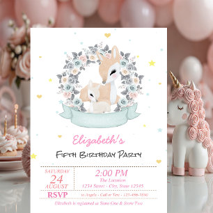 Magical Baby Reindeers Roses Stars Birthday  Invitation
