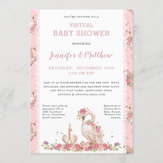 Magical Baby Swan Princess Pink Floral Baby Shower Invitation