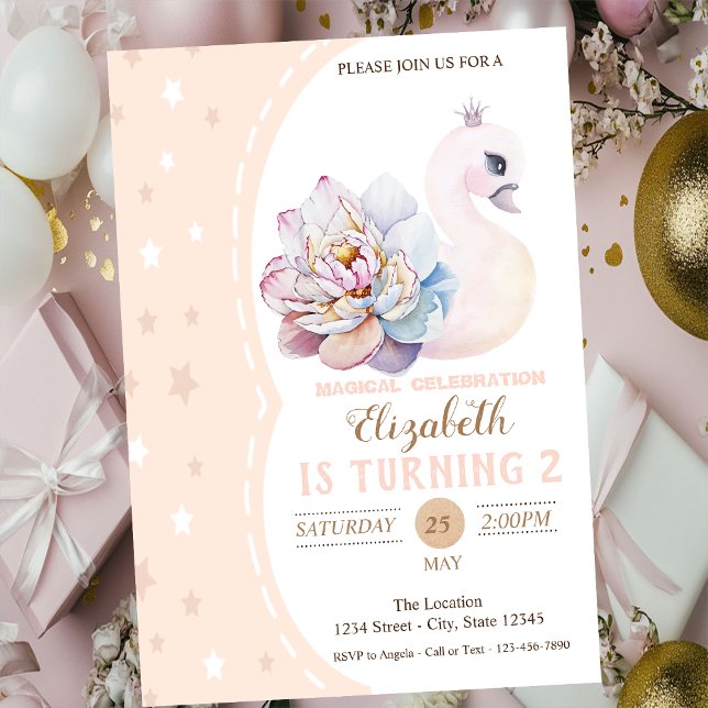 Magical Baby Swan, Stars Birthday Invitation (Creator Uploaded)