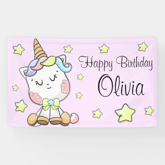 Magical Baby Unicorn, Stars First Birthday Banner (Horizontal)