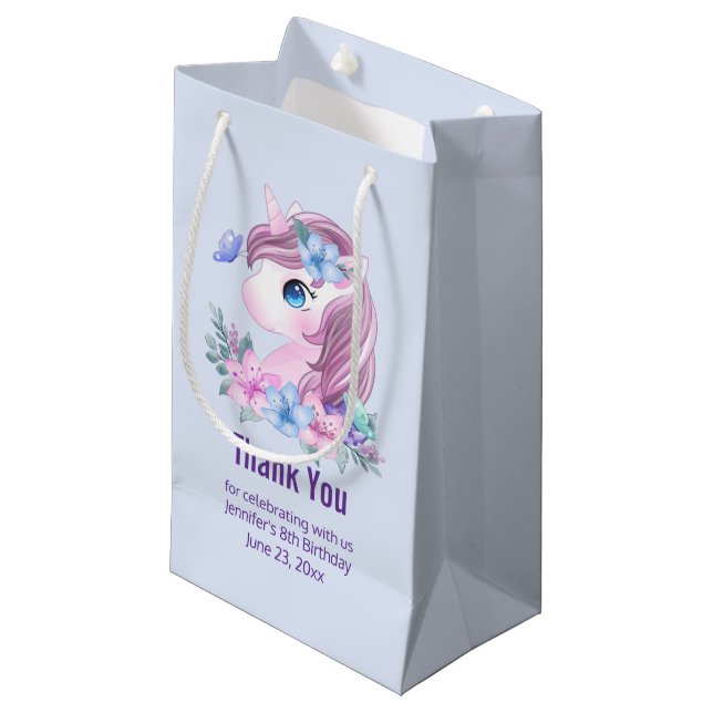 Magical Baby Unicorn with Big Eyes Thank You Small Gift Bag (Front Angled)