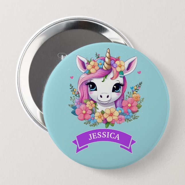Magical Baby Unicorn with Flowers 10 Cm Round Badge (Front & Back)