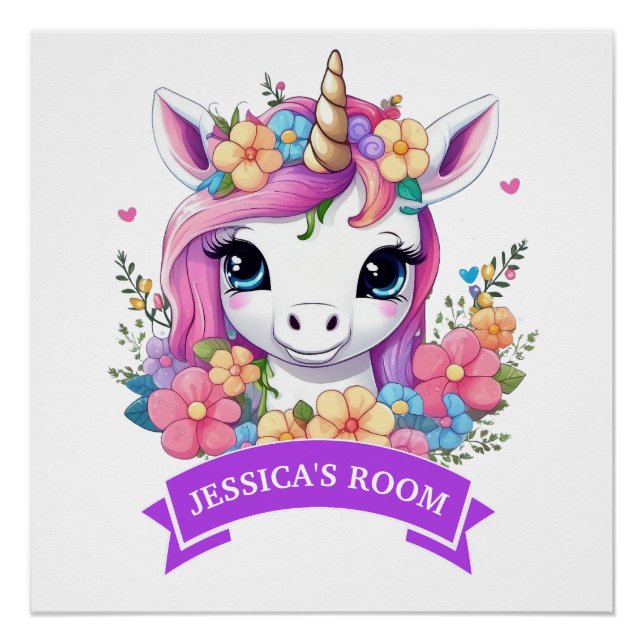 Magical Baby Unicorn with Flowers Poster (Front)