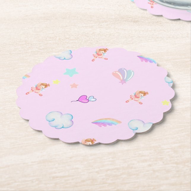Magical Ballet rainbow gradient birthday party kid Paper Coaster (Angled)