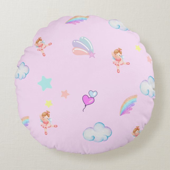 Magical Ballet rainbow gradient birthday party kid Round Cushion (Front)