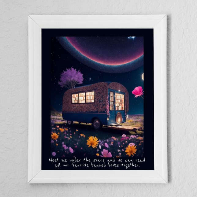 Magical Banned Bookmobile Poster (16x20 as shown with white wood frame)