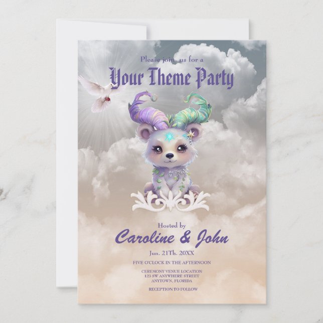 Magical bear cub in pastel glitter.  invitation (Front)