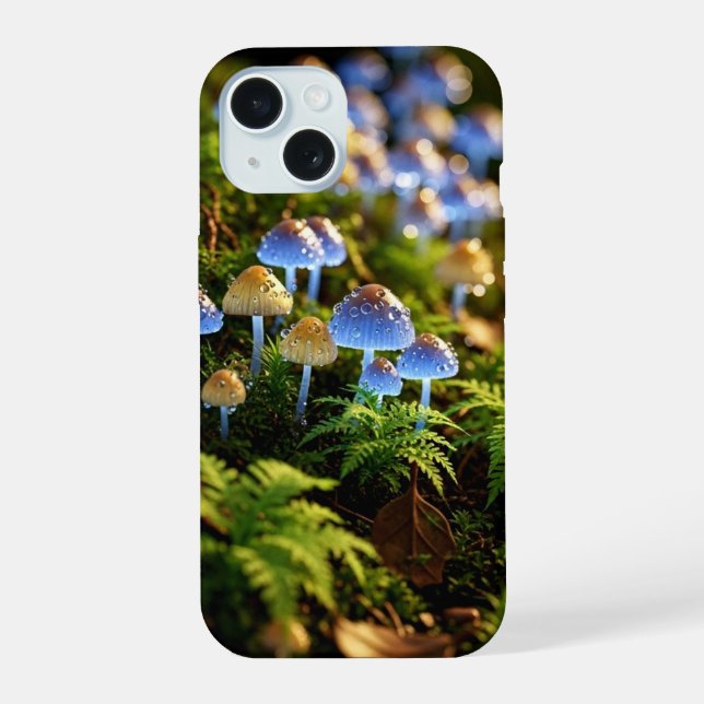 Magical Bioluminescent Fungi - Deep Forest iPhone 15 Case (Back)
