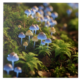 Magical Bioluminescent Fungi - Deep Forest Tile