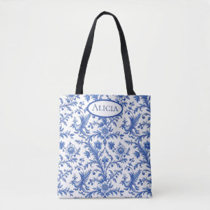 Magical Birds Blue Toile Tote Bag