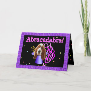"Magical" birthday card with basset hound