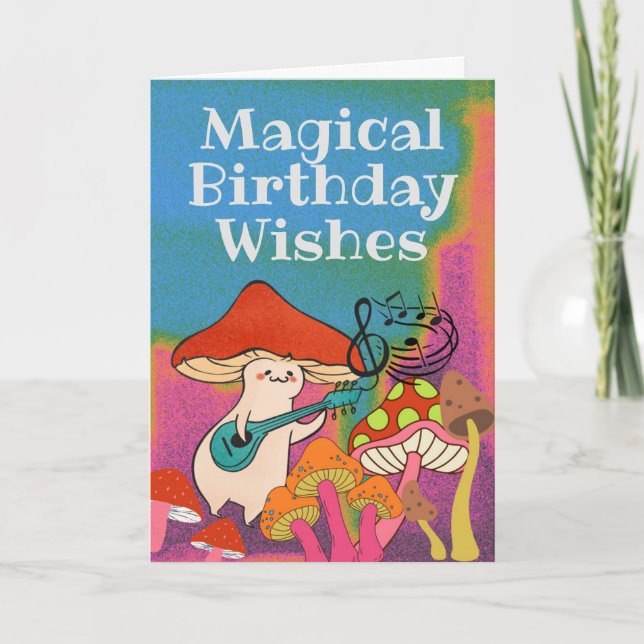 Magical Birthday Guitar Playing Mushroom Card (Front)