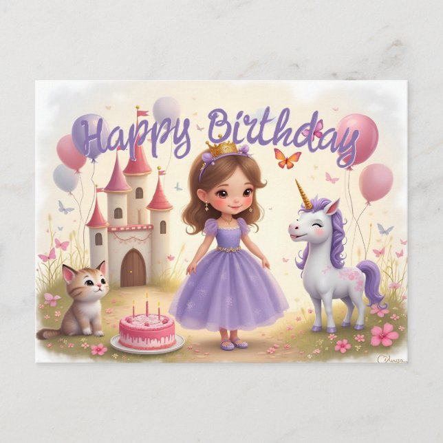 Magical Birthday in a Fairy Tale World Holiday Postcard (Front)
