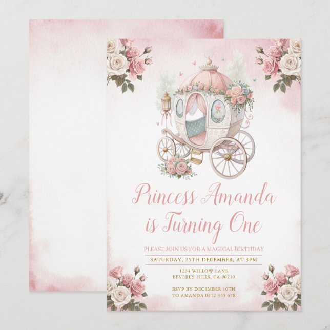 Magical Birthday Princess Carriage Birthday Party  Invitation (Front/Back)