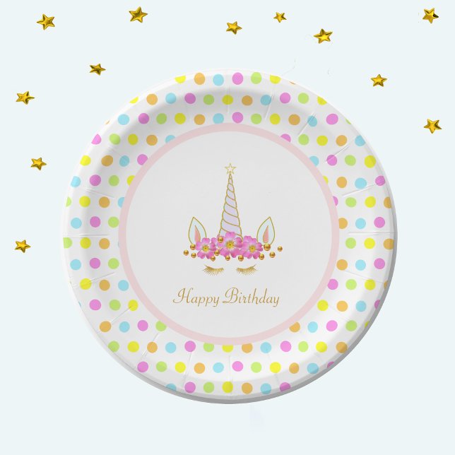 Magical Birthday Unicorn & Colourful Confetti Paper Plate (Creator Uploaded)