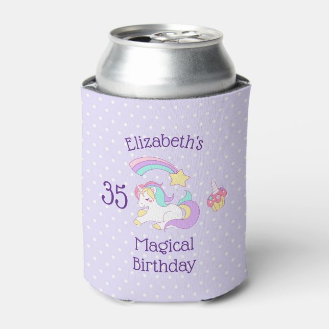 Magical Birthday Unicorn Shooting Star & Cupcake Can Cooler (Can Front)