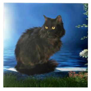Magical Black Cat Ceramic Tile
