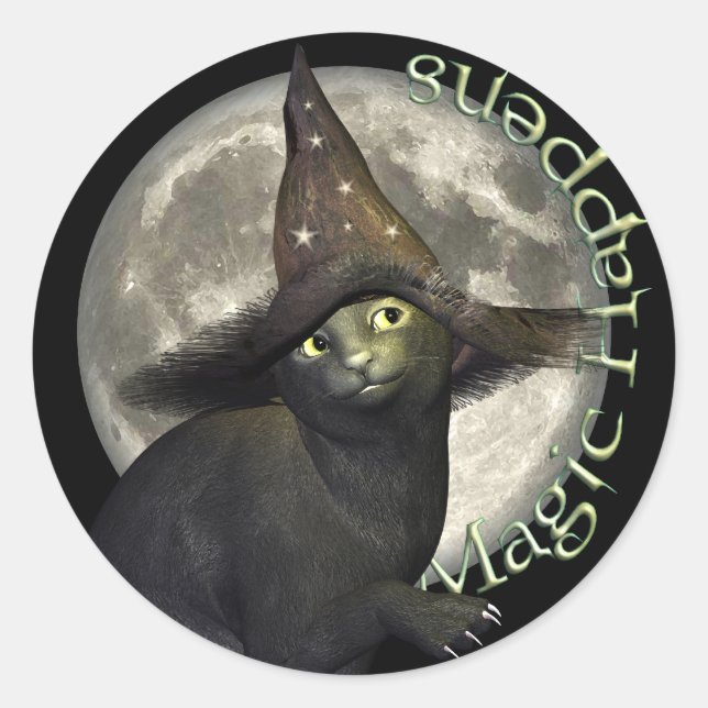 Magical Black Cat Classic Round Sticker (Front)