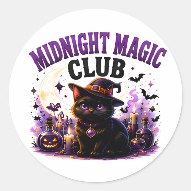 🐈‍⬛ Magical Black Cat Halloween Saying 🌙 Classic Round Sticker (Front)