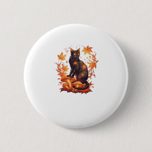 Magical Black Cat in Autumn Forest � Celestial Fal 6 Cm Round Badge