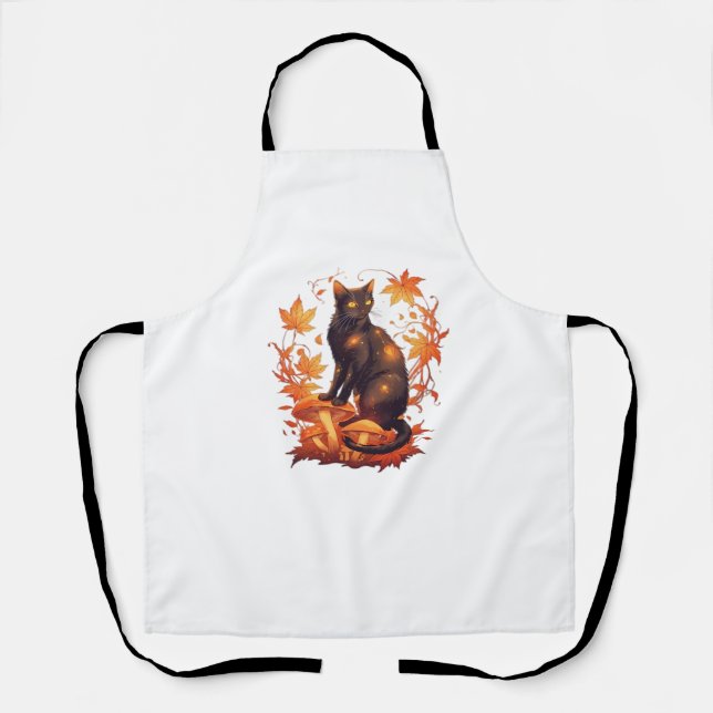 Magical Black Cat in Autumn Forest – Celestial Fal Apron (Front)