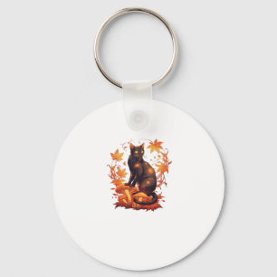 Magical Black Cat in Autumn Forest � Celestial Fal Key Ring
