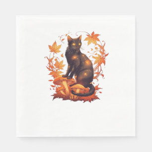 Magical Black Cat in Autumn Forest – Celestial Fal Napkin