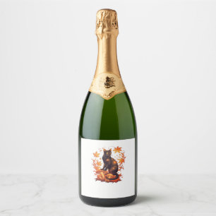 Magical Black Cat in Autumn Forest � Celestial Fal Sparkling Wine Label
