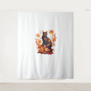 Magical Black Cat in Autumn Forest – Celestial Fal Tapestry