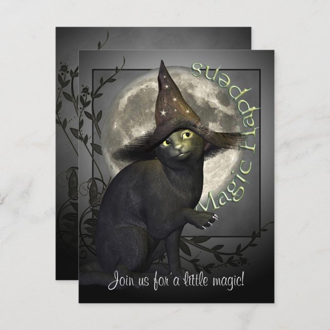 Magical Black Cat Small Halloween Invitation (Front/Back)