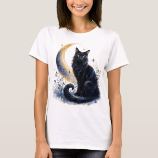 Magical Black Cat Under Moon PNG | Boho Gothic T-S T-Shirt