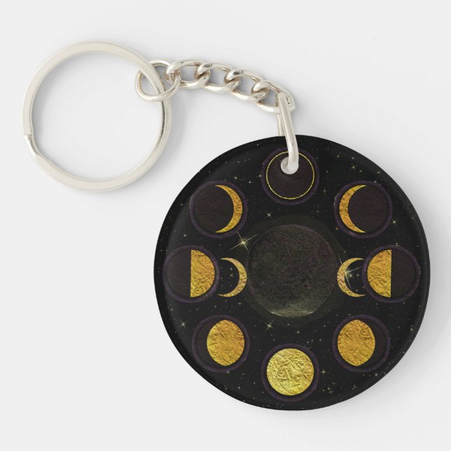 Magical Black & Gold Moon Phases Key Ring (Front)