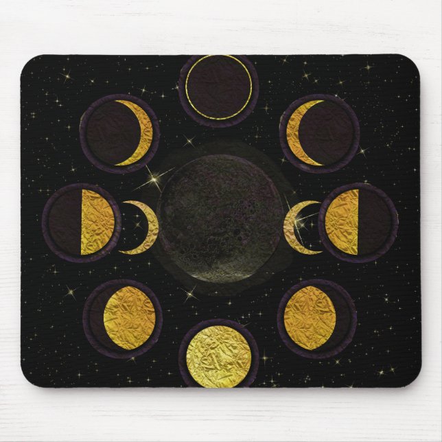 Magical Black & Gold Moon Phases Mouse Pad (Front)