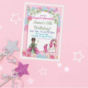 Magical Black Princess Unicorn Birthday Invitation