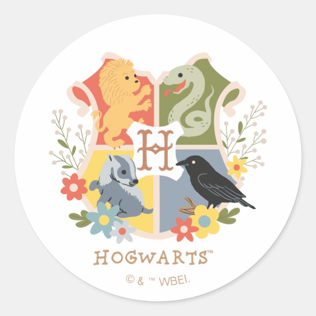 Magical Blooms HOGWARTS™ Crest Classic Round Sticker (Front)