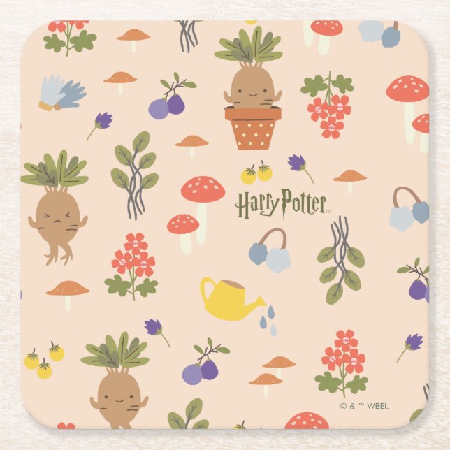 Magical Blooms Mandrake Pattern Square Paper Coaster (Front)